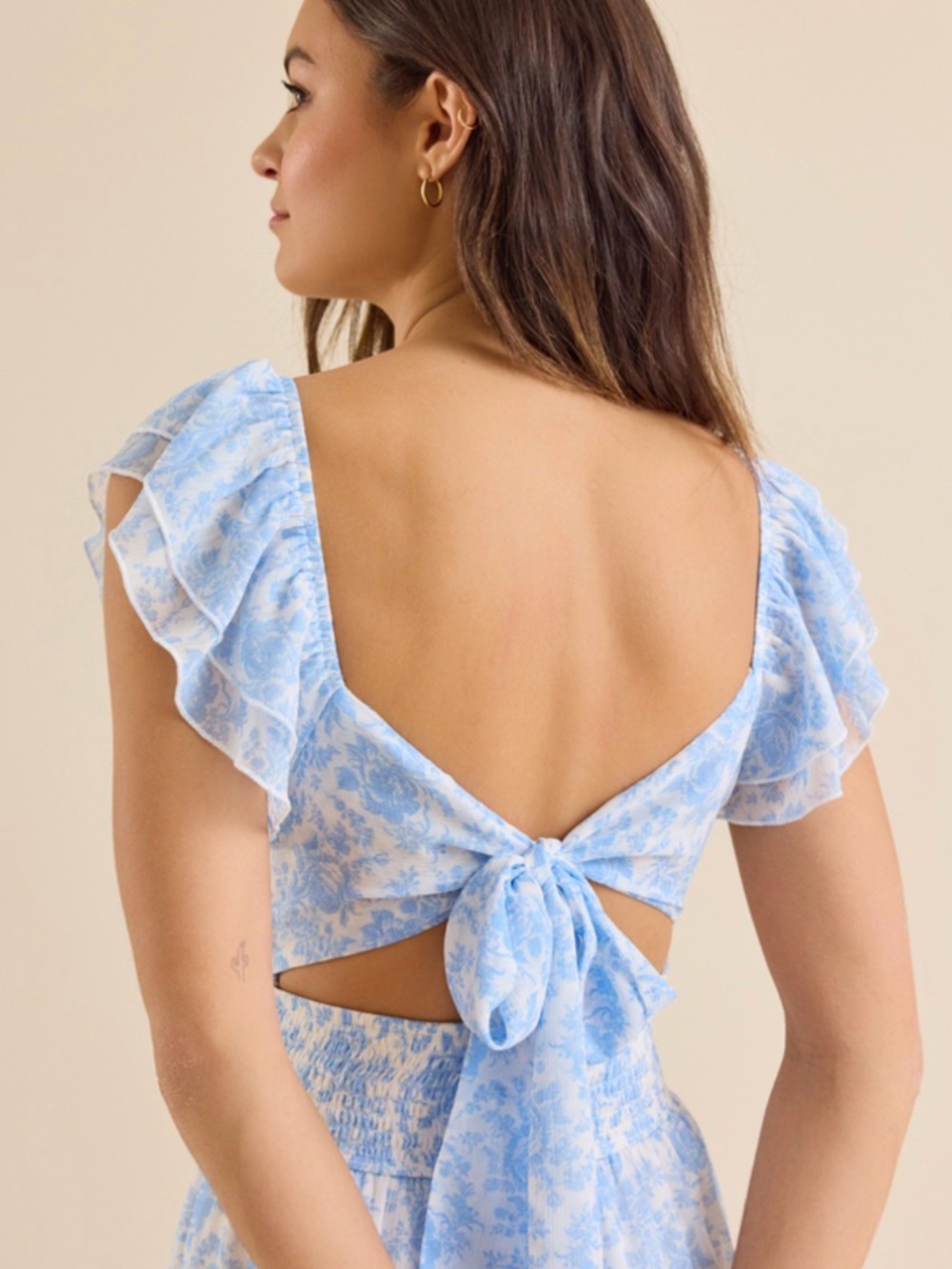 Altar'd State Light Blue Floral Ruffle-Sleeve Maxi Dress - Picture 2 of 5